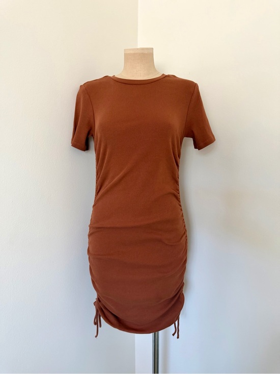Zara Dresses & Skirts - Zara Rust Brown Short Sleeve Ruched Mini Dress